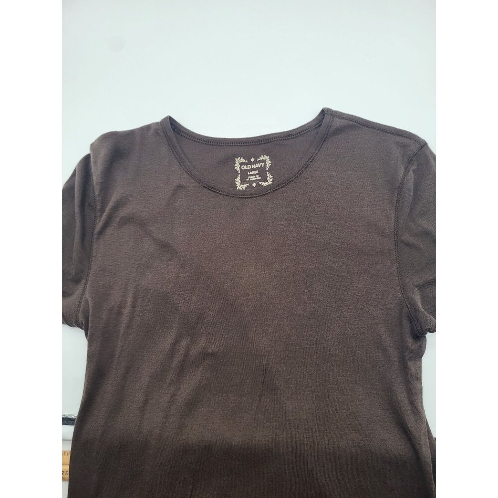Old Navy Women's L Brown Short Sleeve Long Length T Shirt Y2k Skater Style - Picture 9 of 9